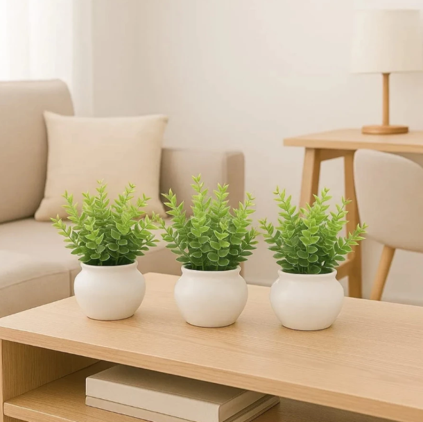 Vaso de Cerâmica Branco com Eucalipto Artificial – foto 4