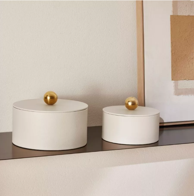Kit 2 Potes Decorativos Redondos com Tampa em MDF Revestido – foto 5