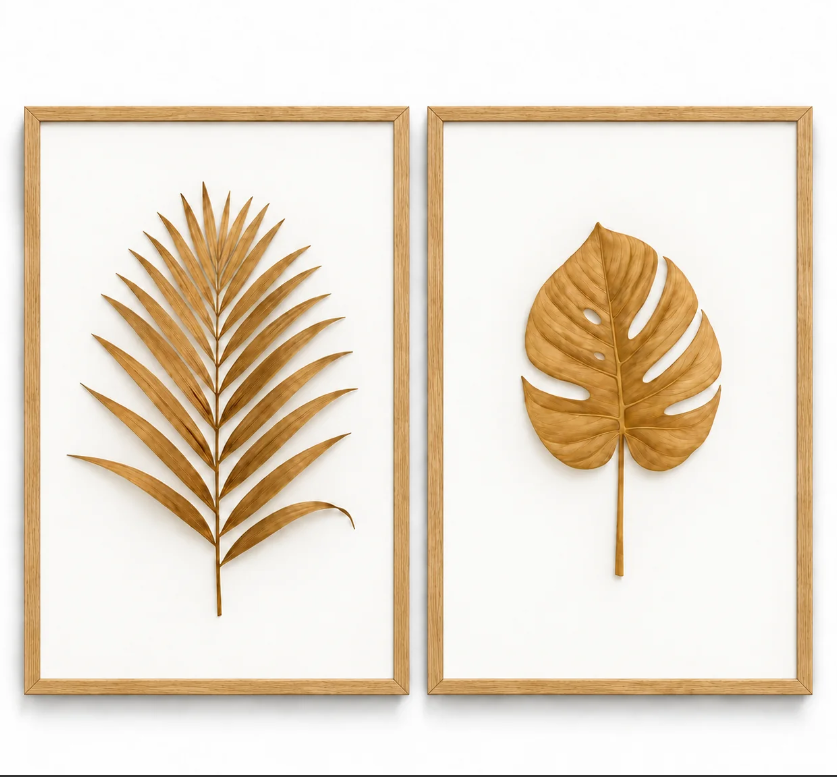 Kit 2 Quadros Decorativos Folhas Douradas para Sala e Cozinha – foto 3