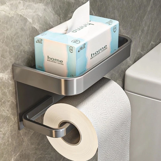 Suporte de Papel Higiênico de Parede com Prateleira para Celular – foto 2