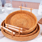 Bandeja Redonda de Rattan Trançado com Alças – foto principal