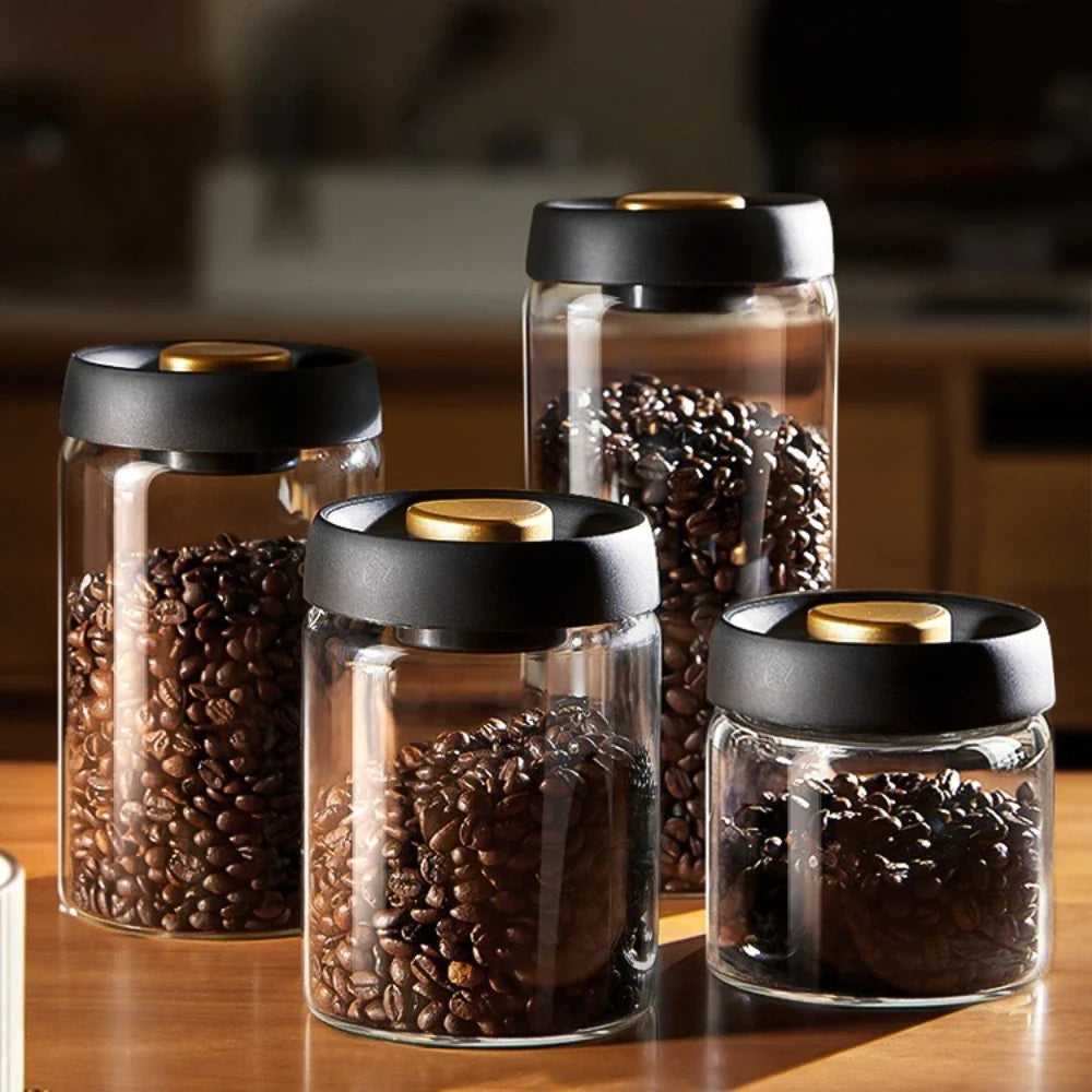 Pote de Vidro com Tampa a Vácuo para Café e Grãos – foto principal