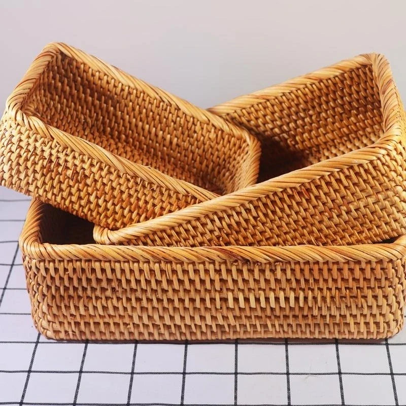 Cesto Organizador Retangular de Rattan Trançado – foto 6