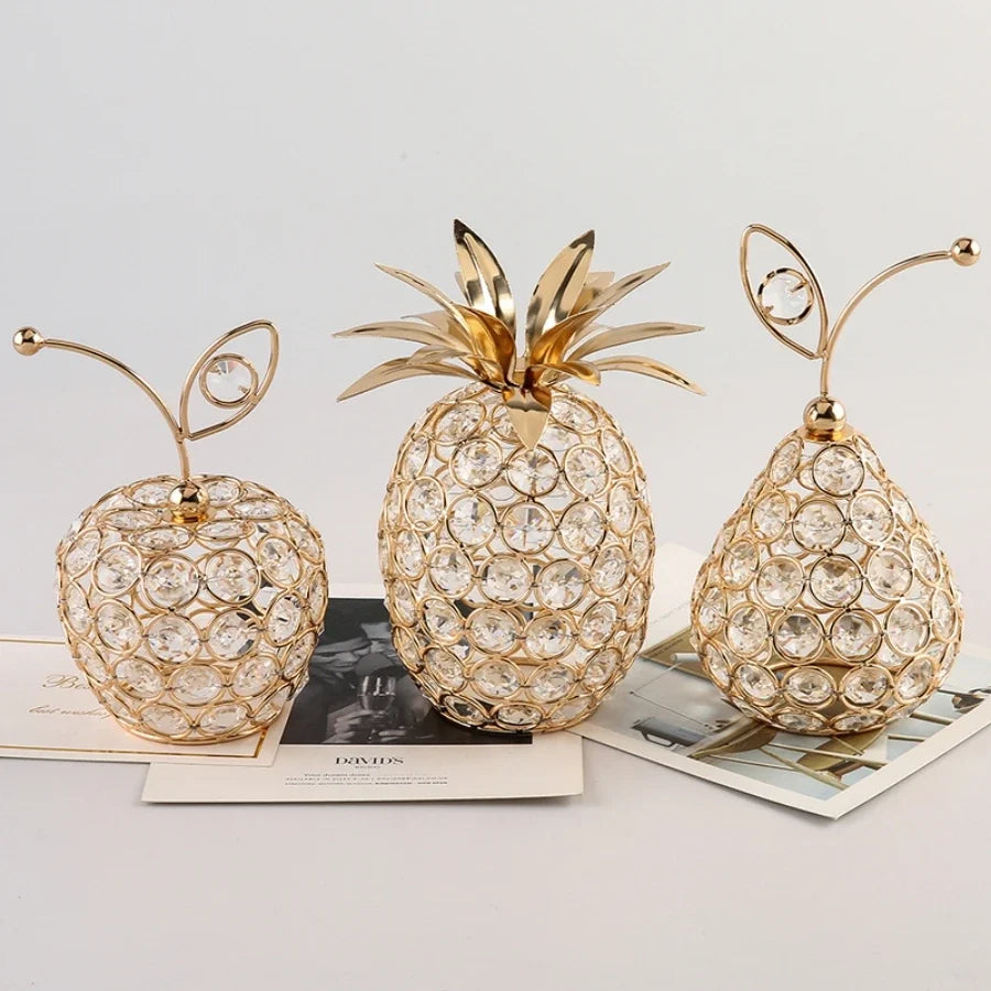 Adorno Decorativo Fruta Aramada Dourada com Pedrarias – foto principal