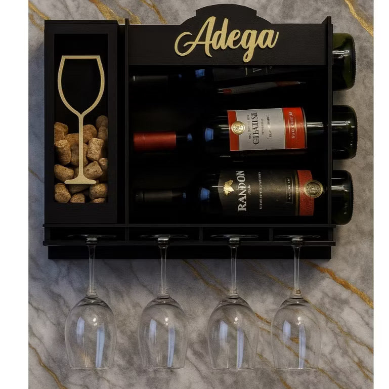 Adega de Parede em MDF para 3 Vinhos com Porta-Taças e Porta-Rolhas – foto 10