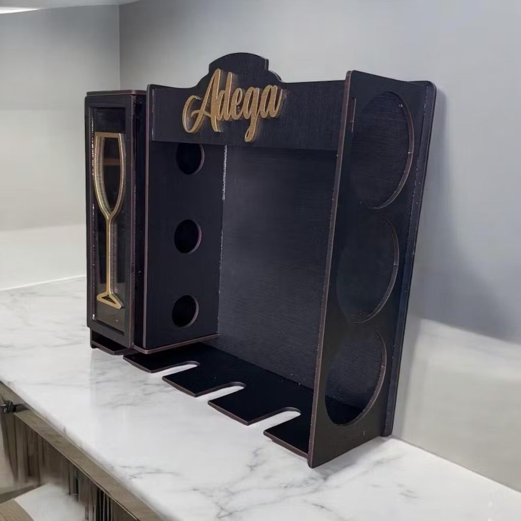 Adega de Parede em MDF para 3 Vinhos com Porta-Taças e Porta-Rolhas – foto 3