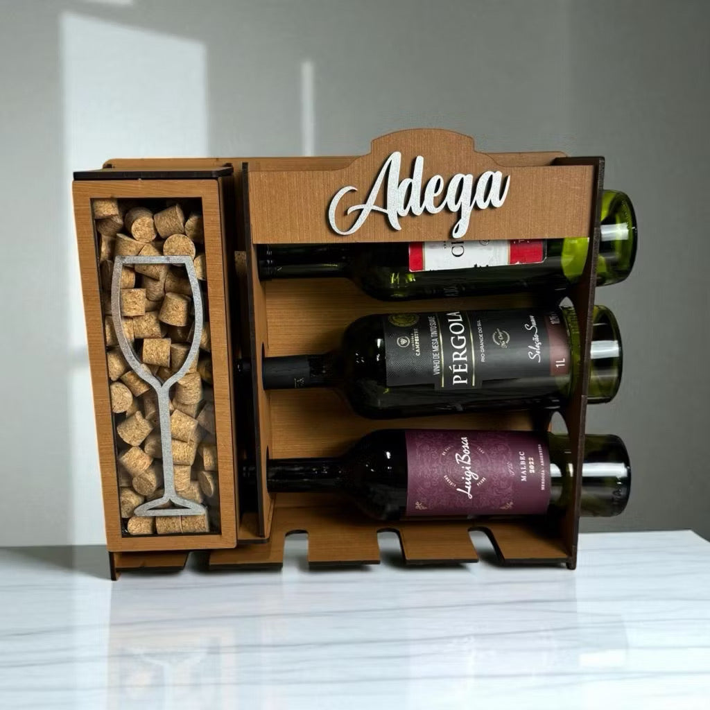 Adega de Parede em MDF para 3 Vinhos com Porta-Taças e Porta-Rolhas – foto 5