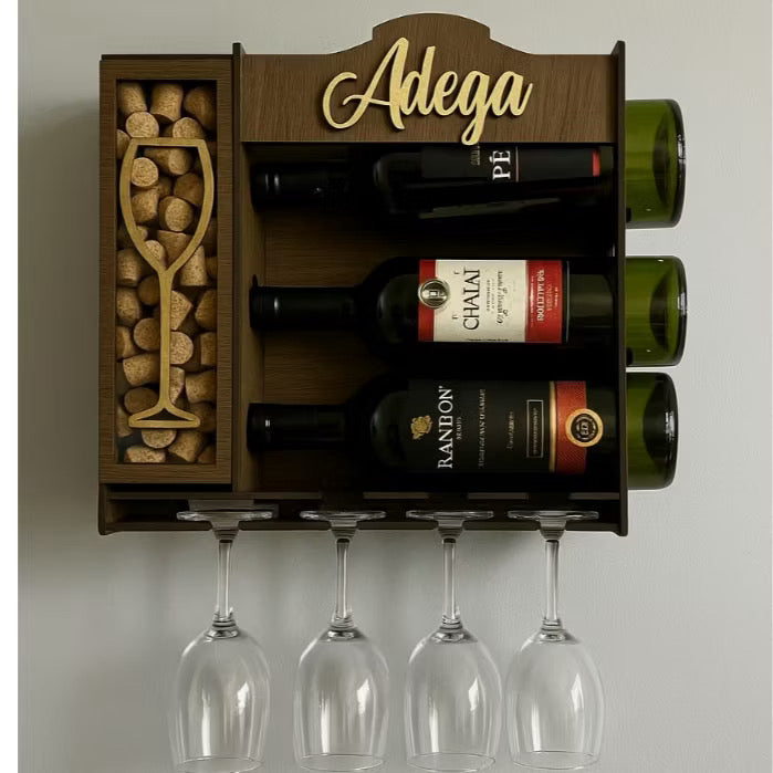 Adega de Parede em MDF para 3 Vinhos com Porta-Taças e Porta-Rolhas – foto 6