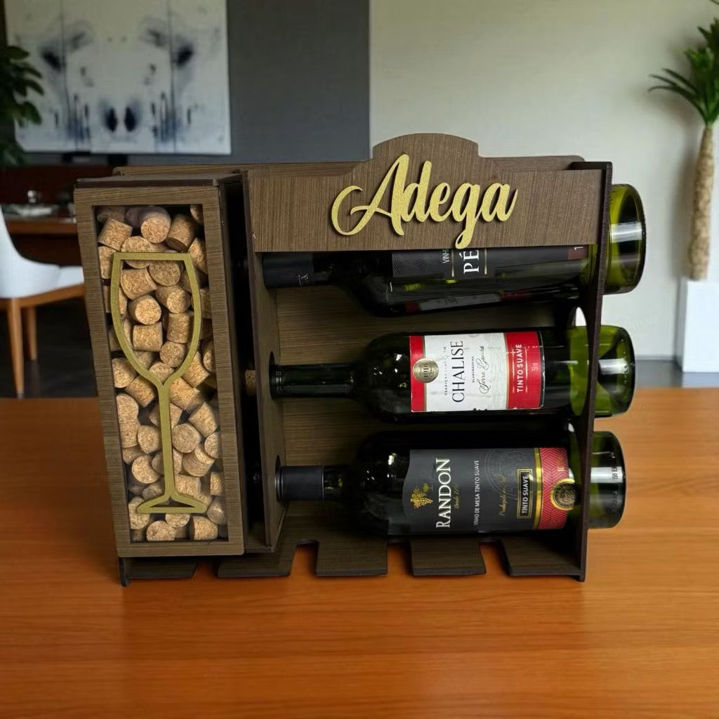 Adega de Parede em MDF para 3 Vinhos com Porta-Taças e Porta-Rolhas – foto 7