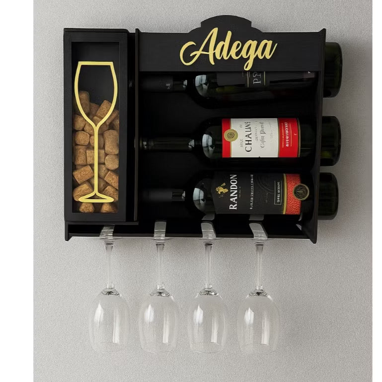 Adega de Parede em MDF para 3 Vinhos com Porta-Taças e Porta-Rolhas – foto 8