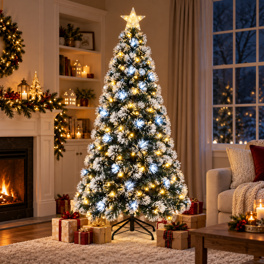 Árvore de Natal de Fibra Óptica com LED e Estrela Bivolt