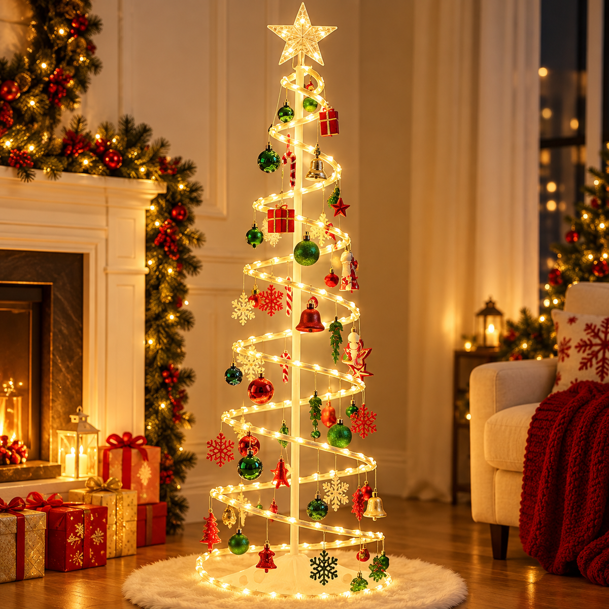 Árvore de Natal Espiral com LED 1,80 m e 30 Enfeites – foto 3