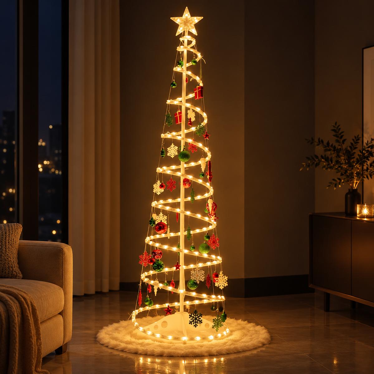 Árvore de Natal Espiral com LED 1,80 m e 30 Enfeites – foto 4