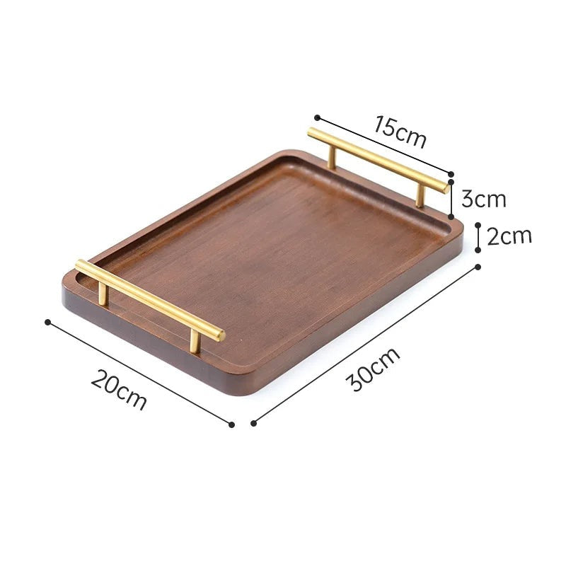 Bandeja de Bambu Retangular com Alças Douradas CZ-MP09