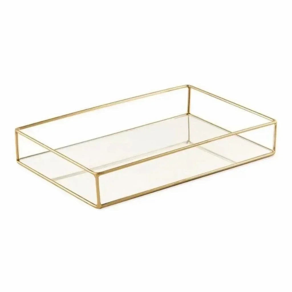 Bandeja Decorativa com Espelho em Metal 20 x 12 cm
