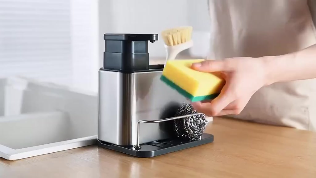 Dispenser de Detergente com Porta-Esponja Acabamento Metálico – foto 5