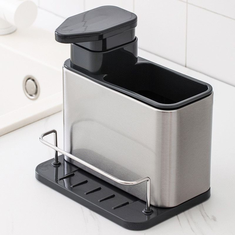 Dispenser de Detergente com Porta-Esponja Acabamento Metálico – foto principal