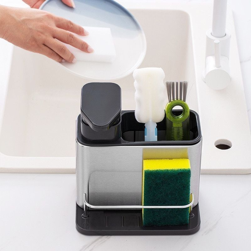 Dispenser de Detergente com Porta-Esponja Acabamento Metálico – foto 4