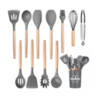 Kit 12 Utensílios de Silicone com Cabo de Madeira e Suporte – foto 3