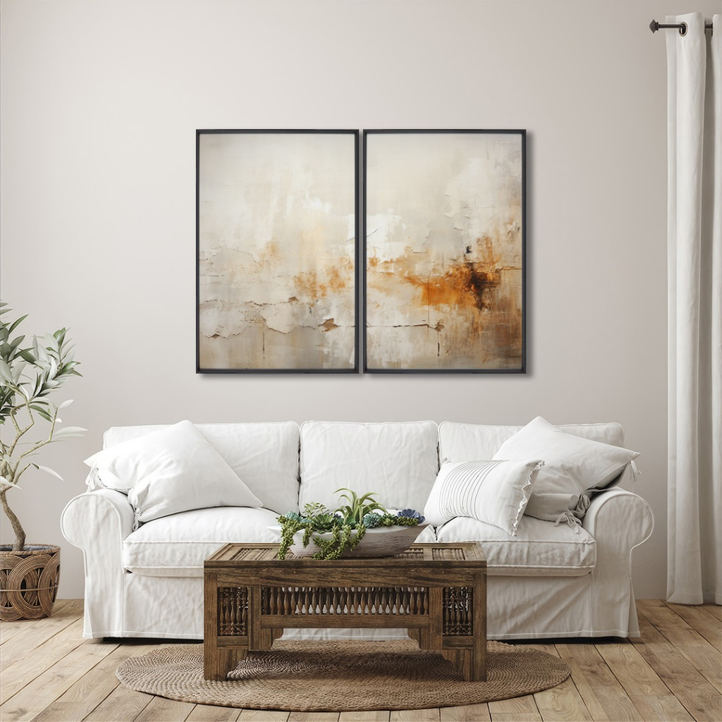 Quadro Decorativo Díptico Abstrato em Tons Terrosos com Moldura – foto 6