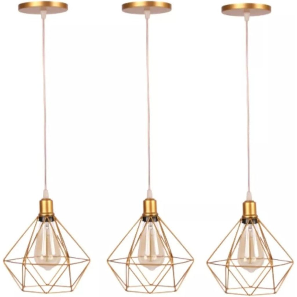 Kit 3 Pendentes Aramados Diamante com Altura Regulável – foto principal