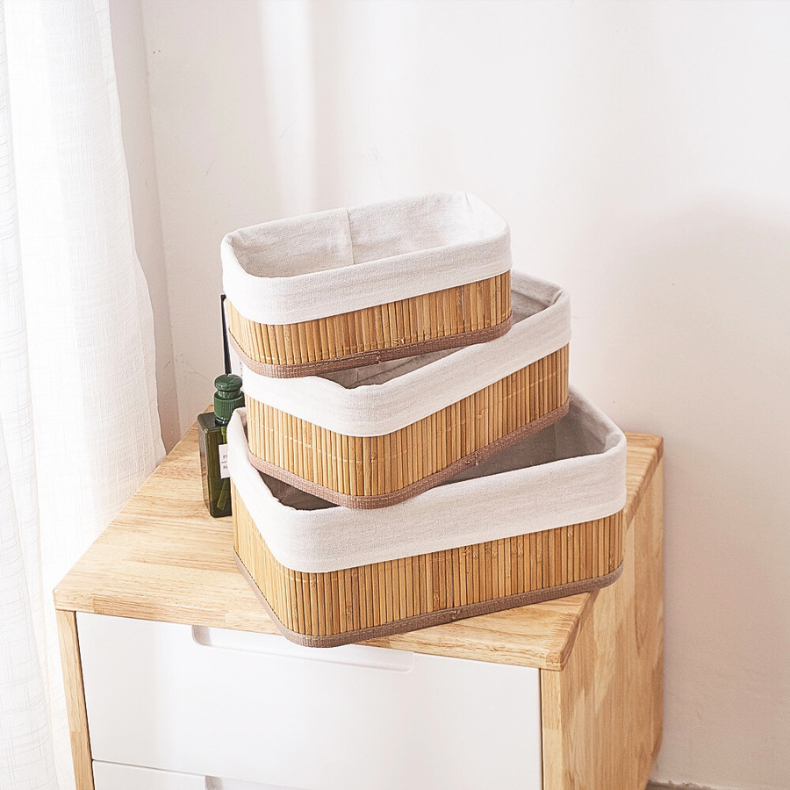 Kit 3 Cestos Organizadores com Revestimento de Bambu – foto principal