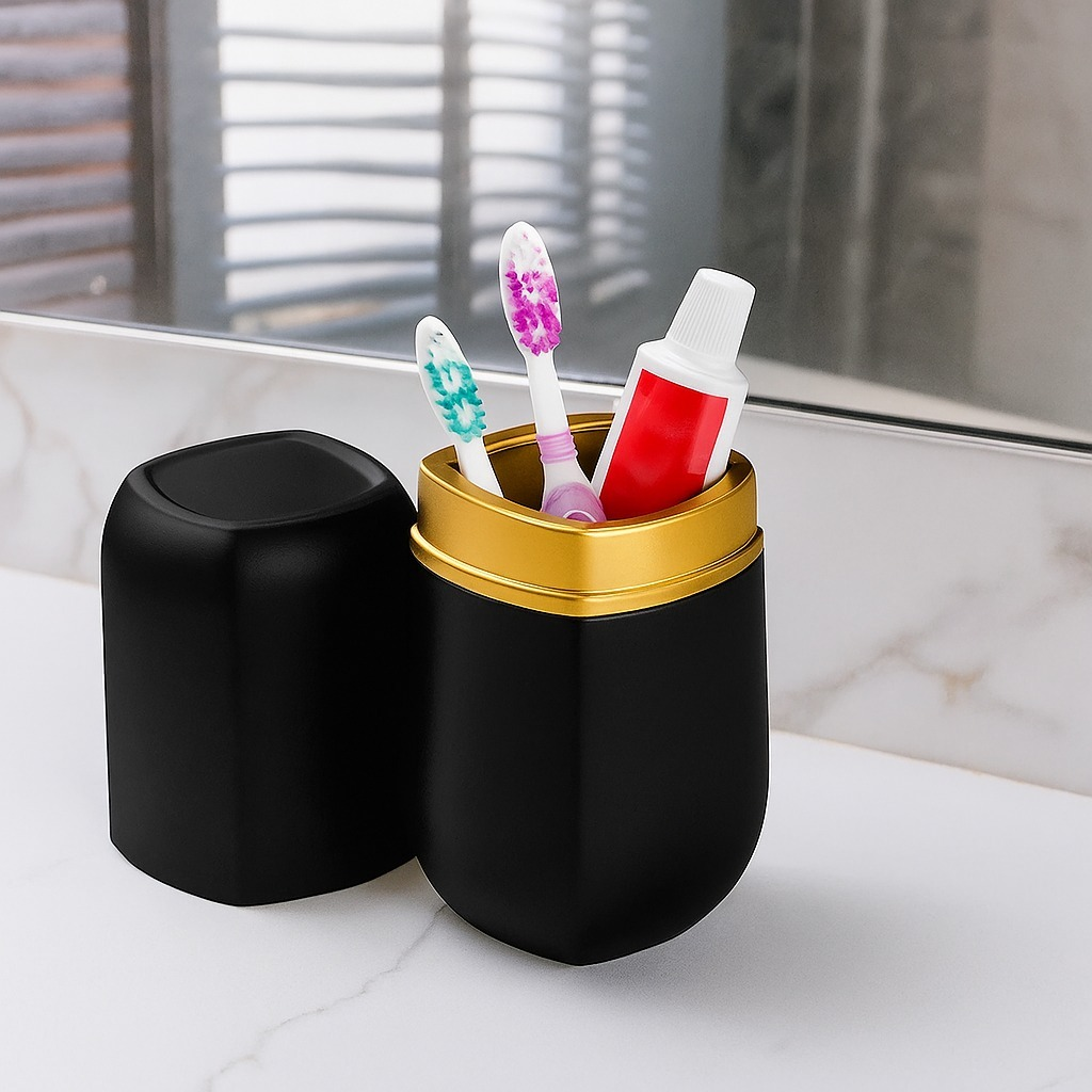 Porta-Escovas de Dentes com Tampa e Aro Metalizado – foto 3