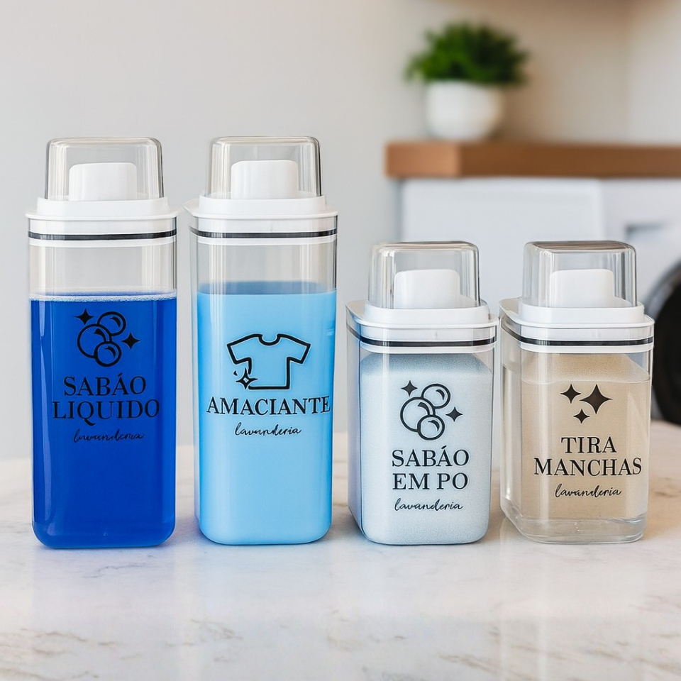 Kit Dispenser para Lavanderia 1,5 L e 2,3 L com Etiquetas – foto principal