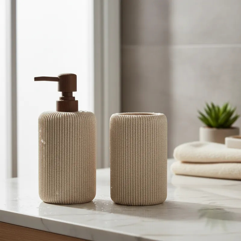 Kit Lavabo Canelado Dispenser de Sabonete e Porta-Escovas – foto principal