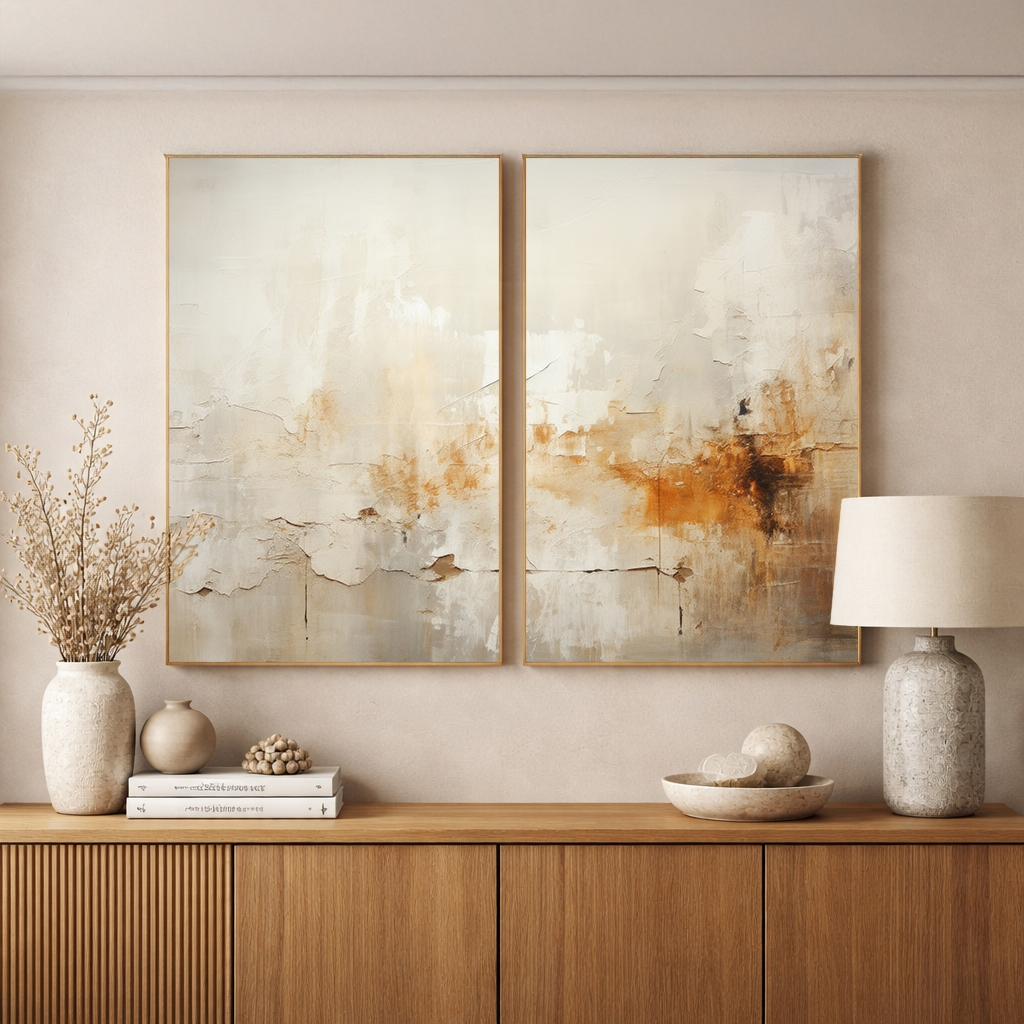 Quadro Decorativo Díptico Abstrato em Tons Terrosos com Moldura – foto 4