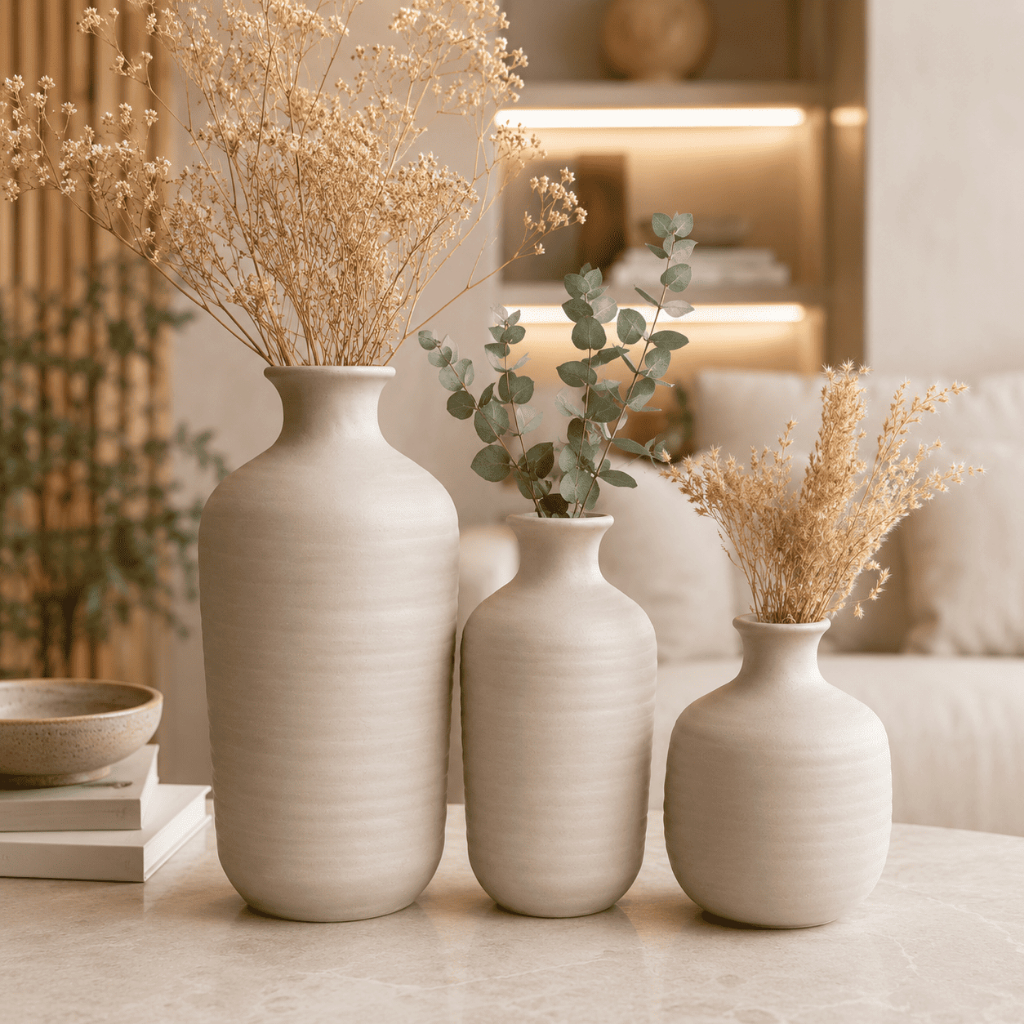 Trio de Vasos Decorativos em Cerâmica com Textura Frisada – foto 7