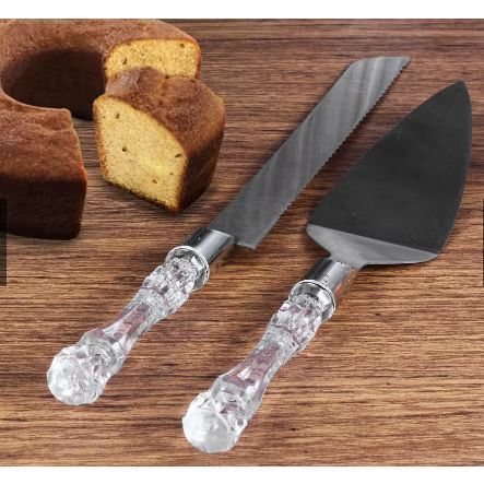 Jogo Espátula e Faca para Bolo em Aço Inox com Cabo Transparente – foto 3