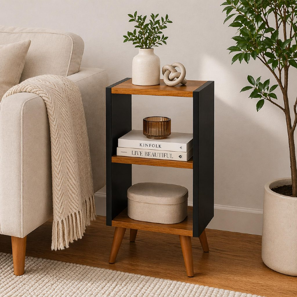 Mesa de Cabeceira Compacta com 2 Nichos e Pés Palito – foto 8