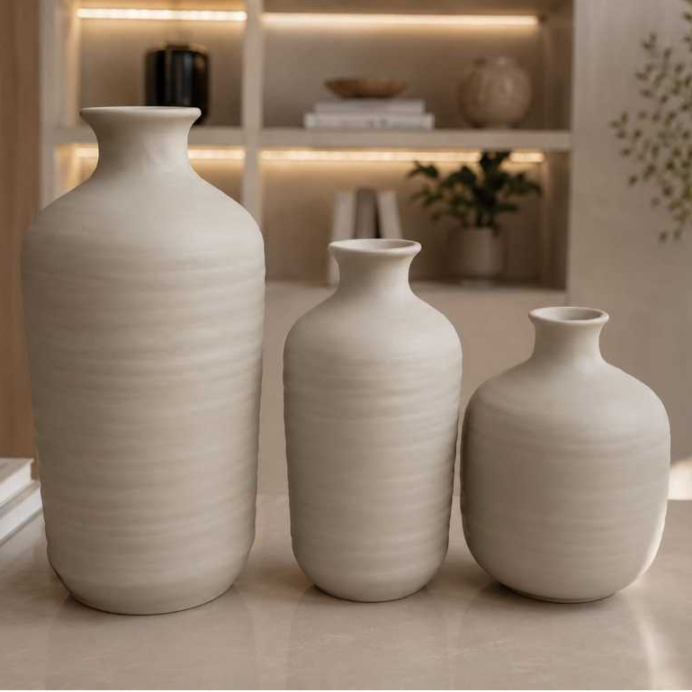 Trio de Vasos Decorativos em Cerâmica com Textura Frisada – foto 6