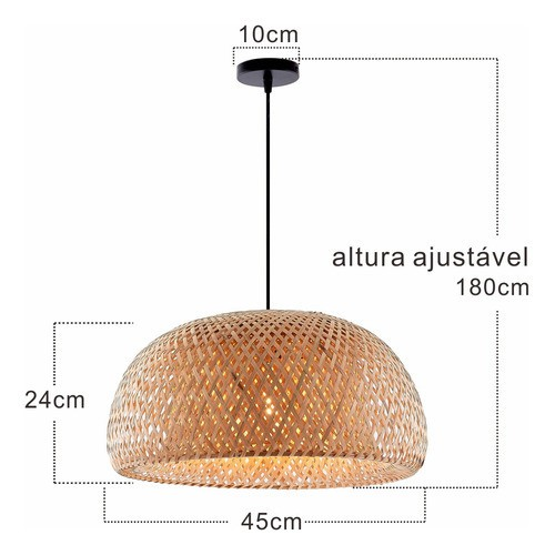 Lustre Pendente de Bambu Trançado 45 cm – foto 8