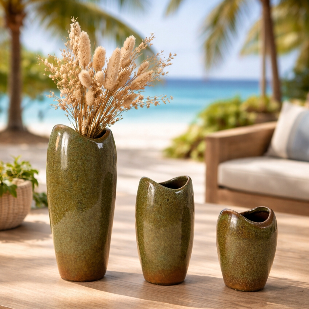 Trio de Vasos Decorativos em Cerâmica Esmaltada Assimétricos – foto 7