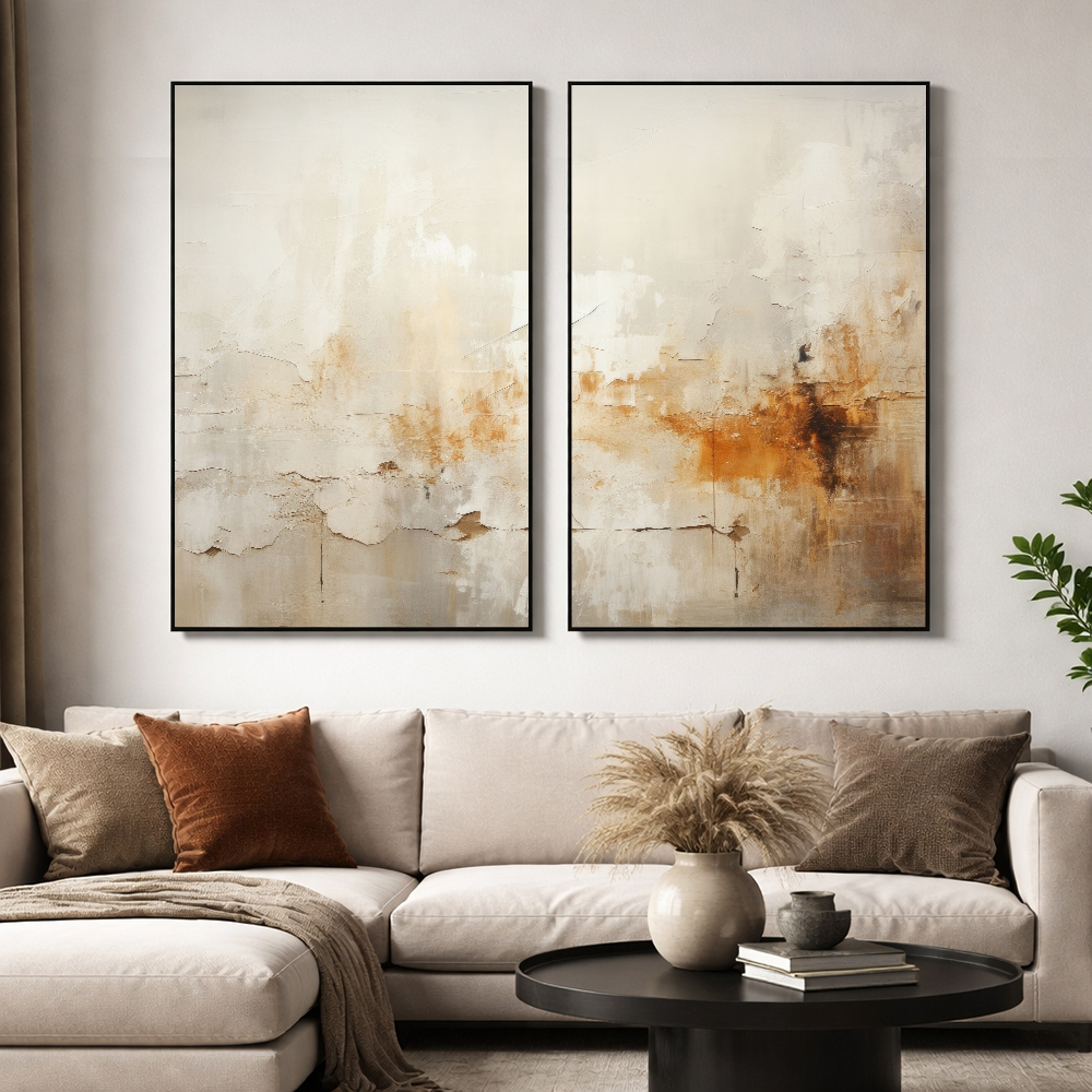Quadro Decorativo Díptico Abstrato em Tons Terrosos com Moldura – foto 2