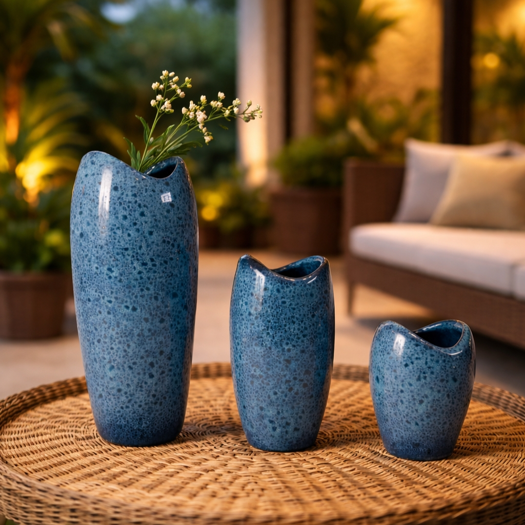 Trio de Vasos Decorativos em Cerâmica Esmaltada Assimétricos – foto 5