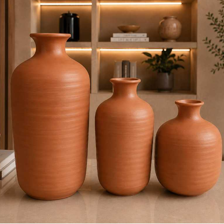 Trio de Vasos Decorativos em Cerâmica com Textura Frisada – foto 2