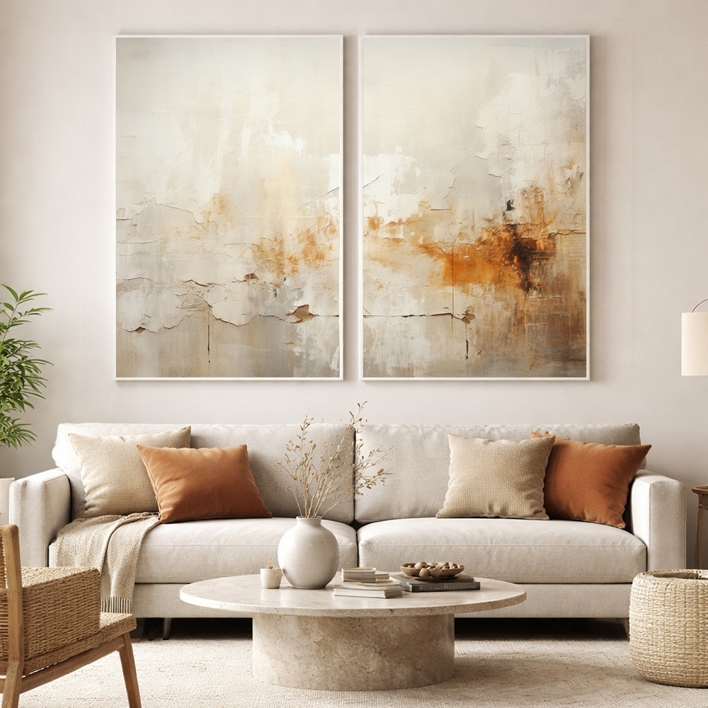 Quadro Decorativo Díptico Abstrato em Tons Terrosos com Moldura – foto 9
