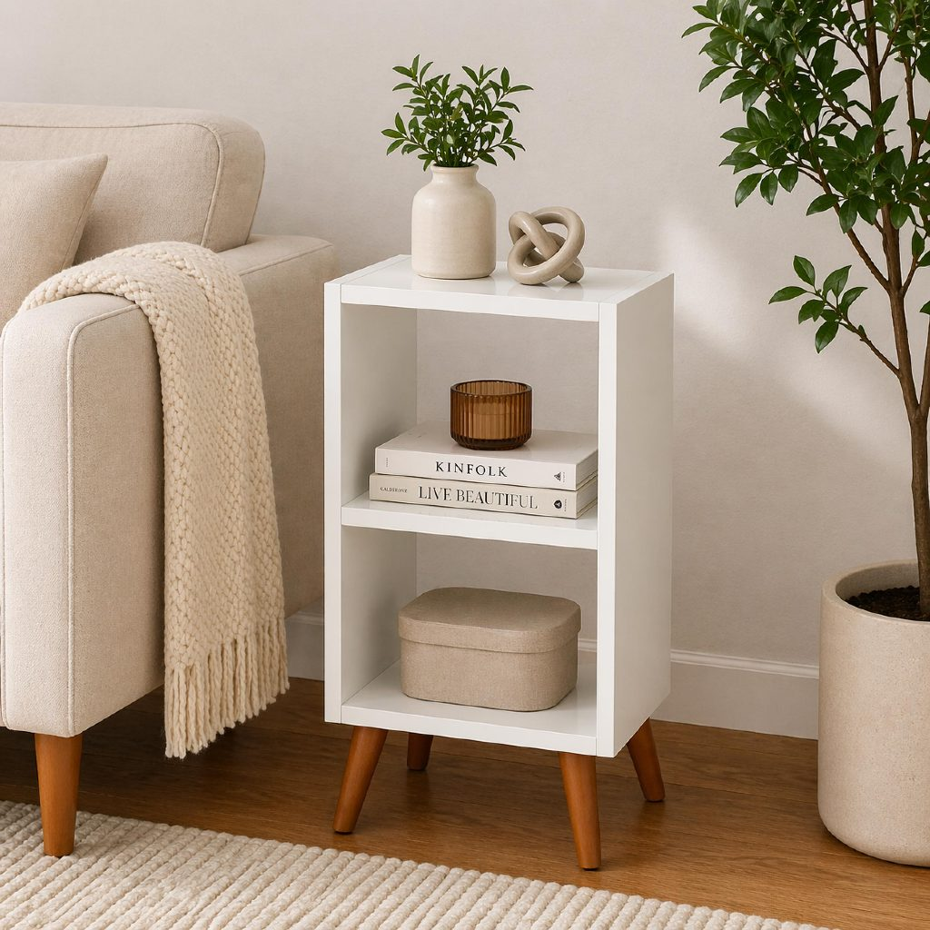 Mesa de Cabeceira Compacta com 2 Nichos e Pés Palito – foto 9
