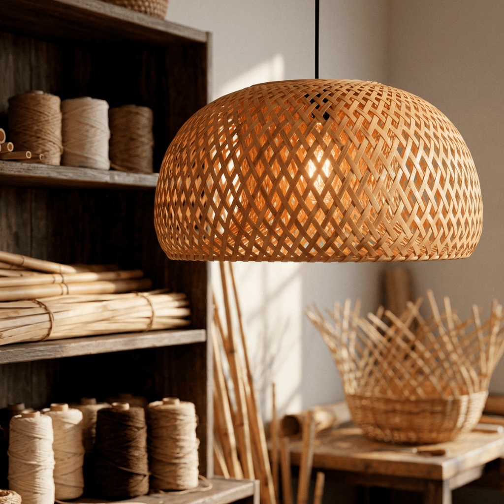 Lustre Pendente de Bambu Trançado 45 cm – foto principal