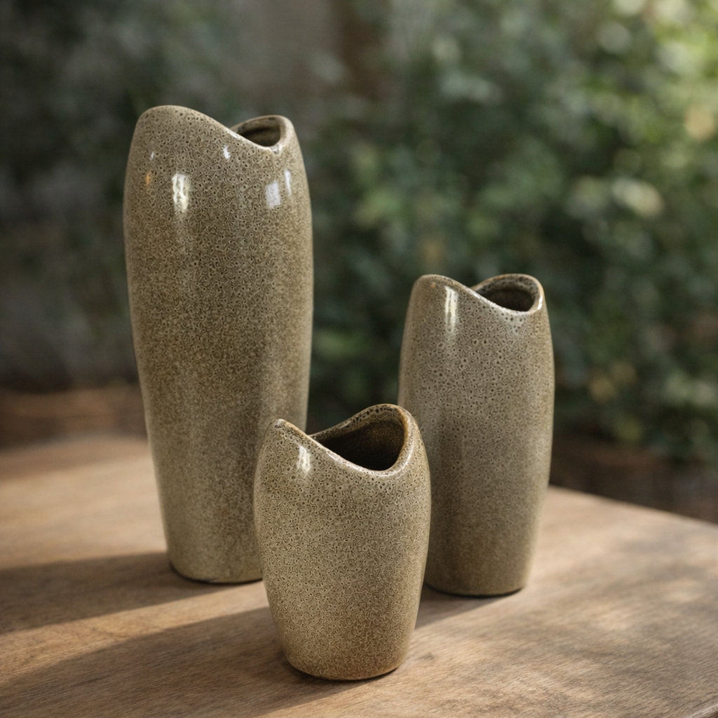 Trio de Vasos Decorativos em Cerâmica Esmaltada Assimétricos – foto 8