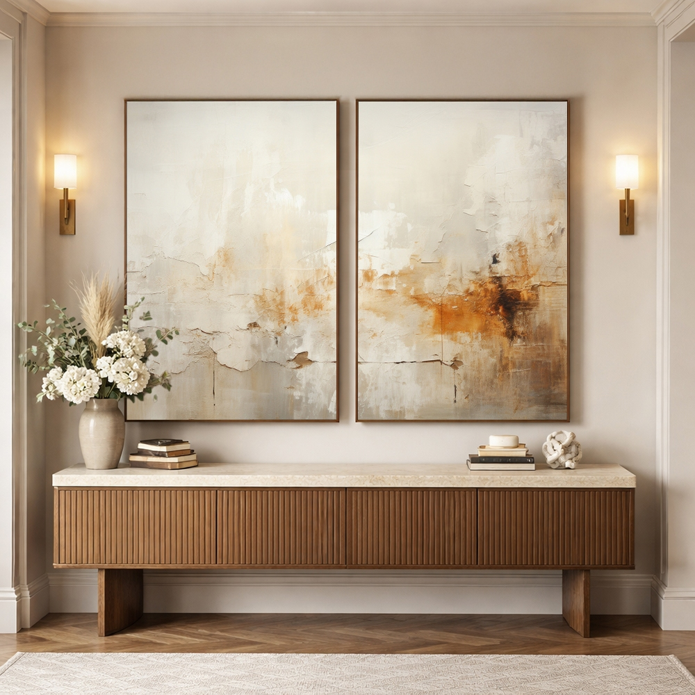 Quadro Decorativo Díptico Abstrato em Tons Terrosos com Moldura – foto principal