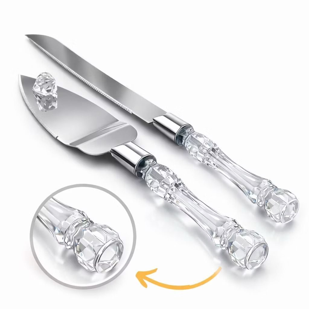 Jogo Espátula e Faca para Bolo em Aço Inox com Cabo Transparente – foto 4