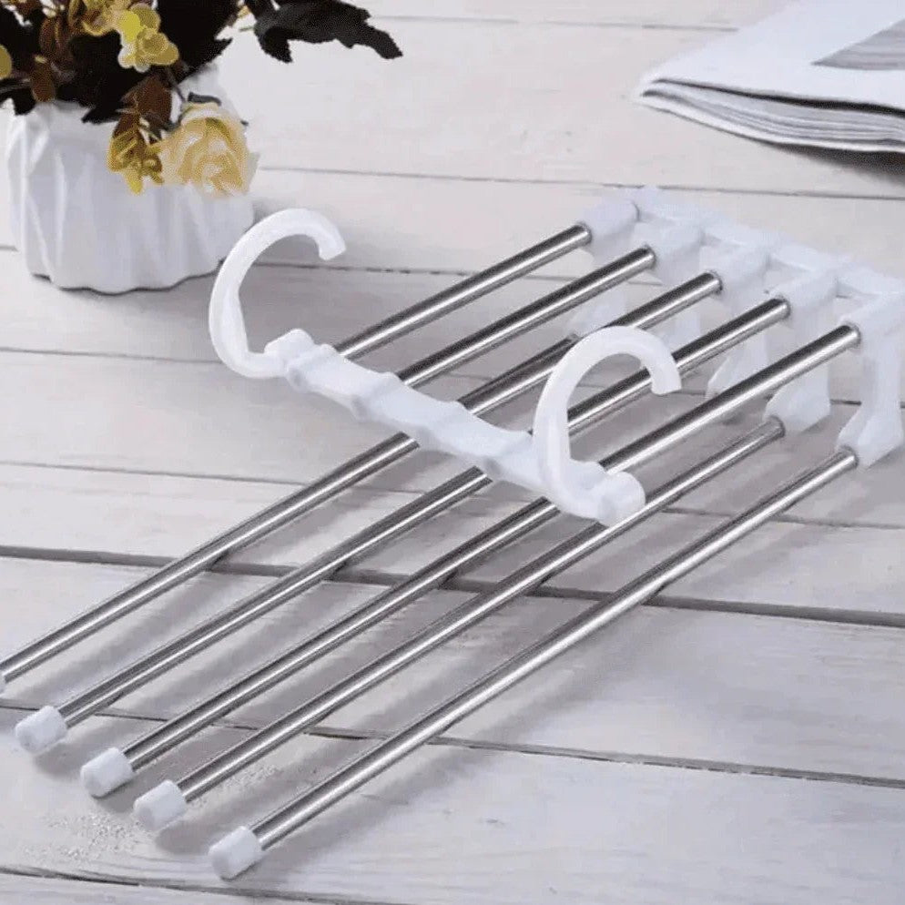Cabide Organizador Retrátil para 5 Calças em Metal Inox