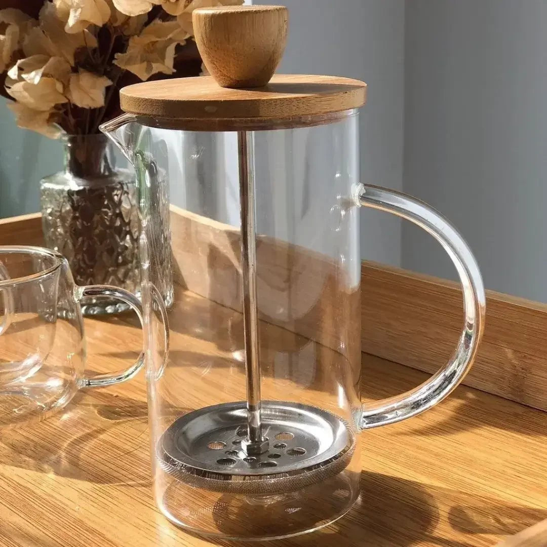 Cafeteira Prensa Francesa de Vidro 600 ml com Tampa de Bambu