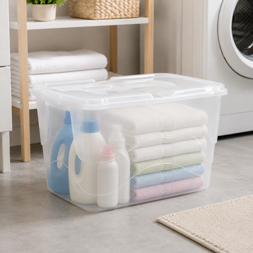 Caixa Organizadora Transparente 60 L com Tampa e Travas – foto 4