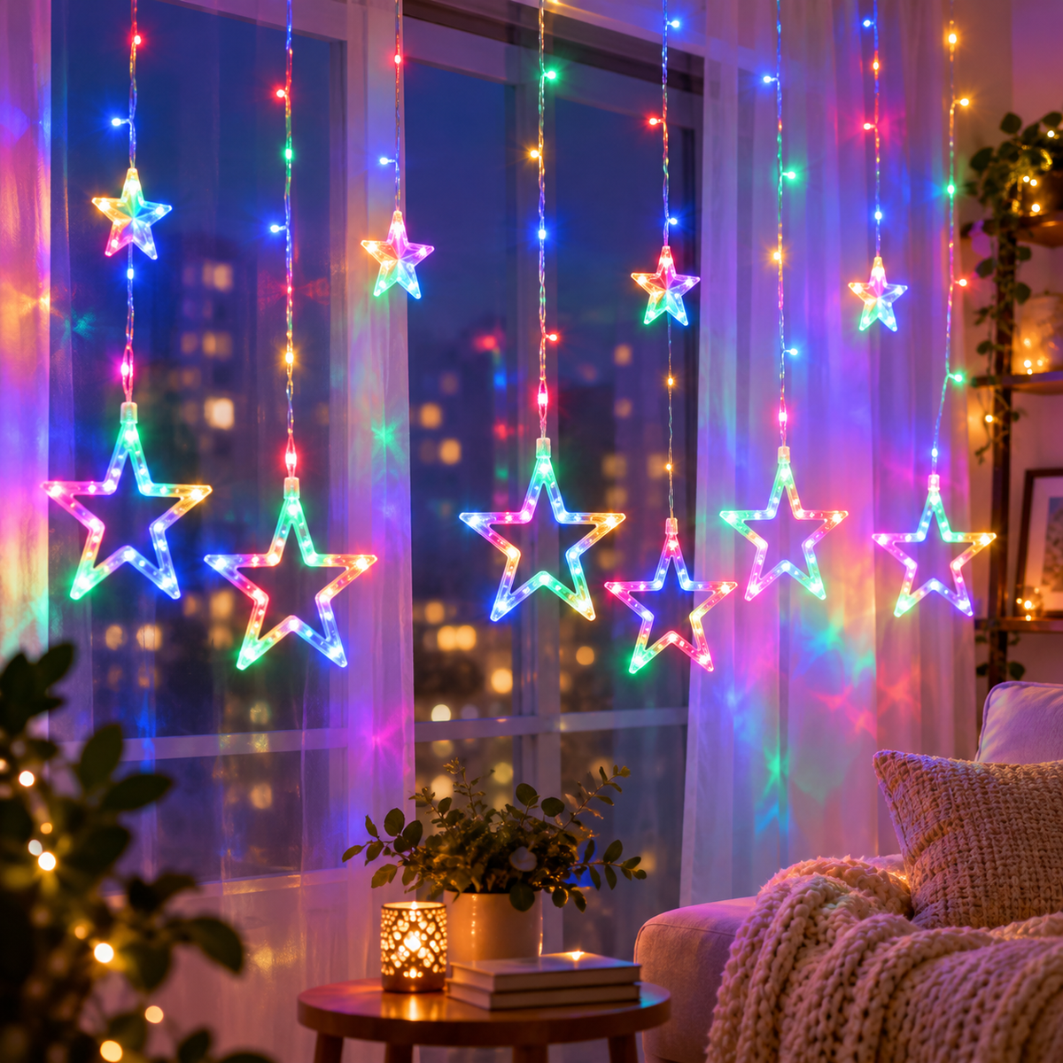 Cascata de LED com Estrelas 3 m 120 LEDs e 8 Funções 110 V – foto 3