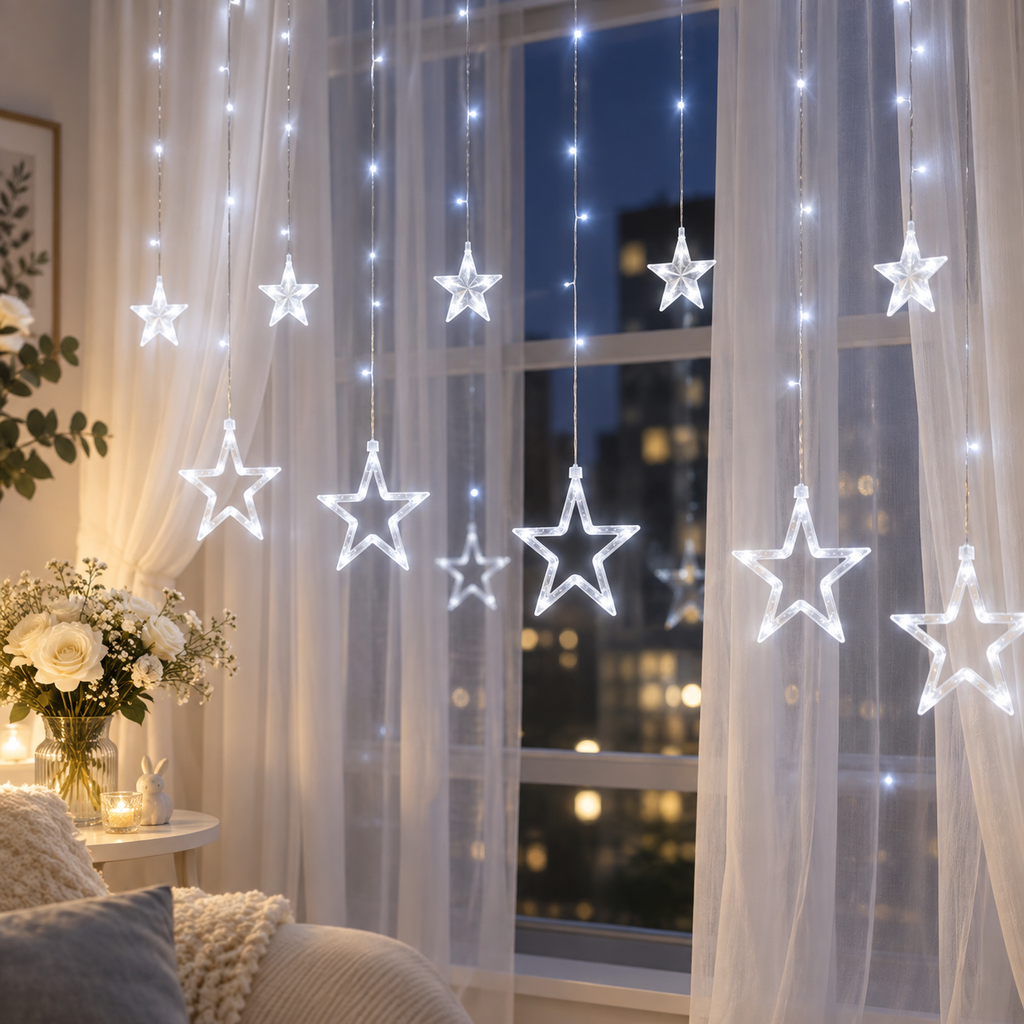 Cascata de LED com Estrelas 3 m 120 LEDs e 8 Funções 110 V – foto 4